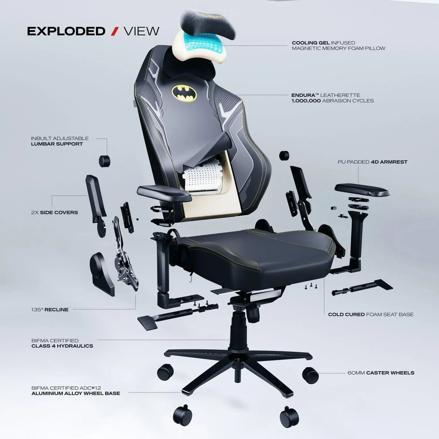 Cybeart | batman classic - chaise de gaming/bureau série apex | lombaire 4d