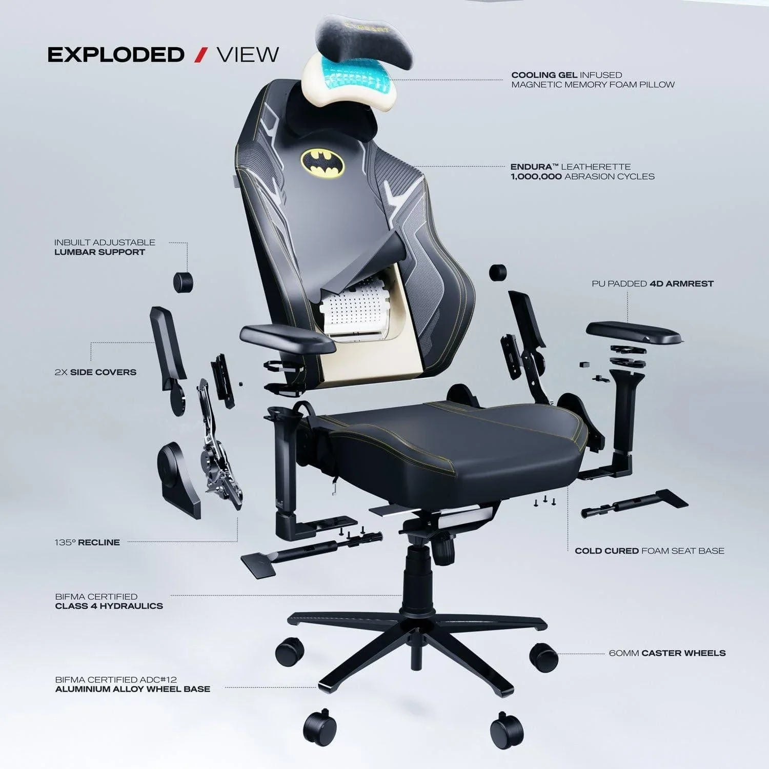 Cybeart | batman classic - chaise de gaming/bureau série apex | lombaire 4d