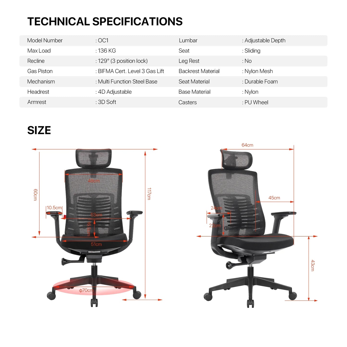 Fantech oc1 ergonomic office chair black
