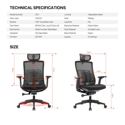 Fantech oc1 ergonomic office chair black