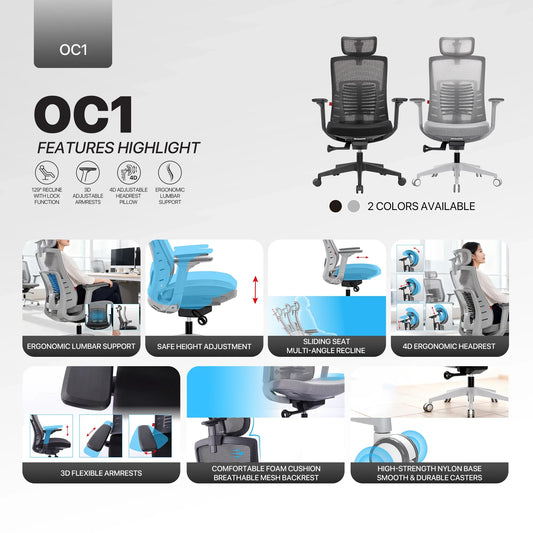 Fantech oc1 ergonomic office chair white office chairs