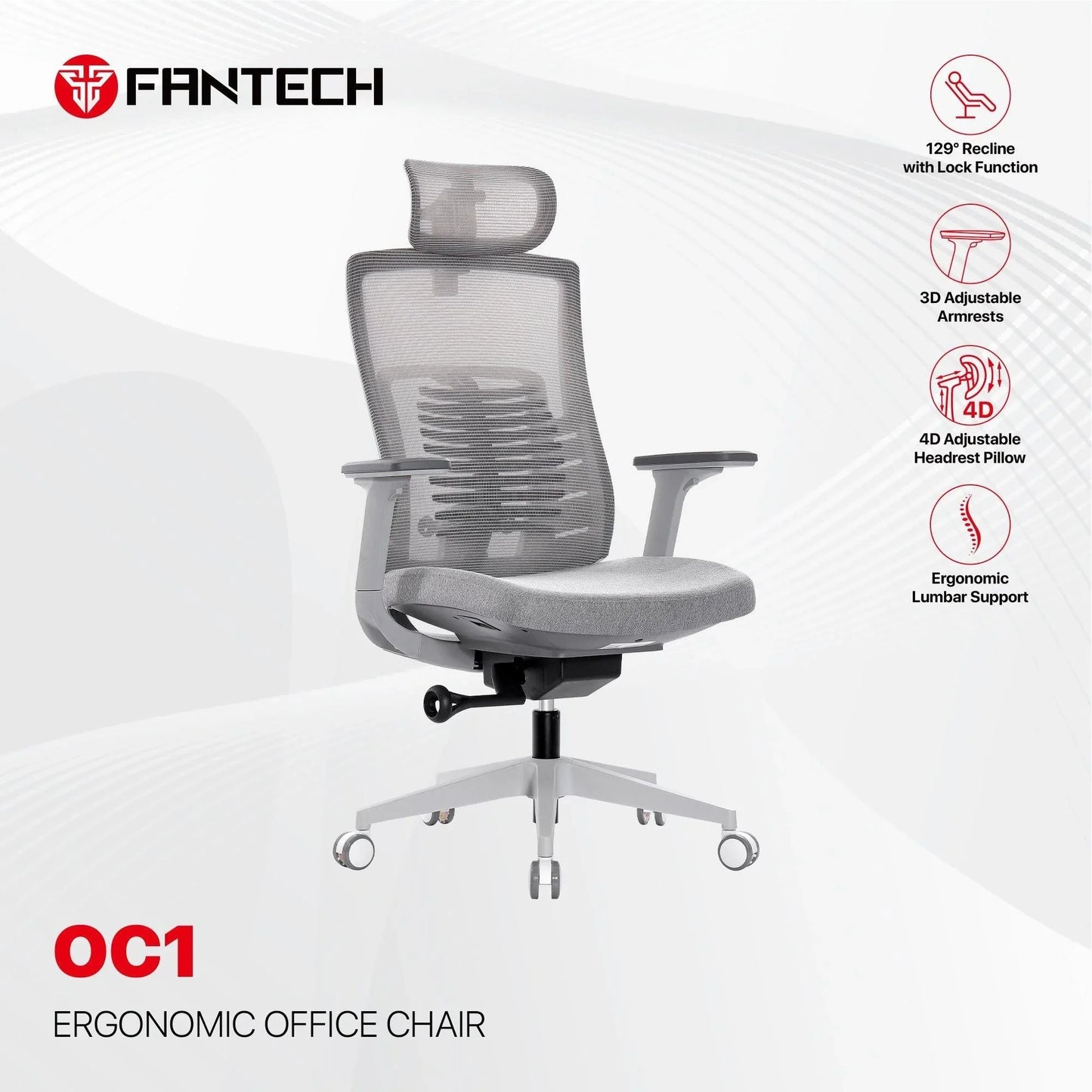 Fantech oc1 ergonomic office chair white office chairs