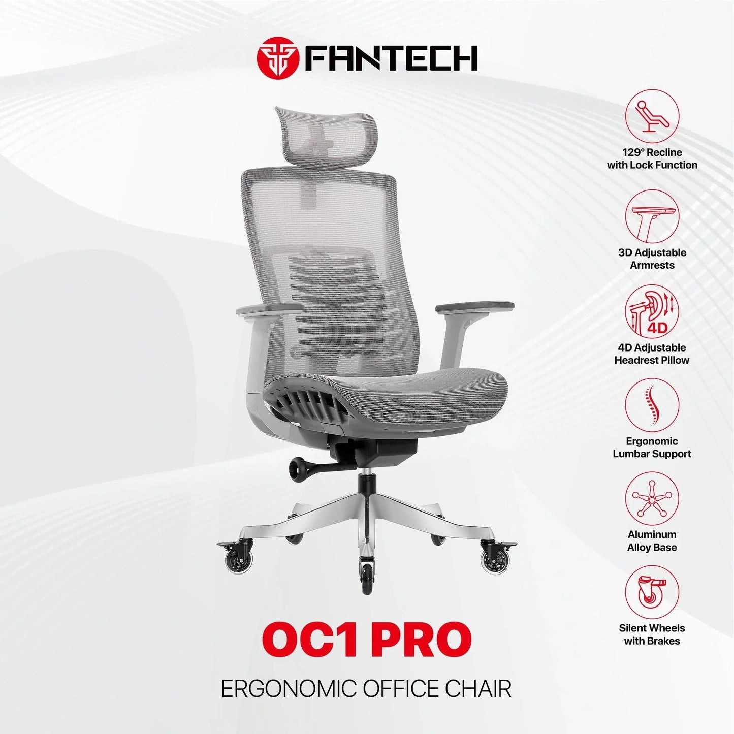 Fantech oc1 pro ergonomic office chair white office chairs