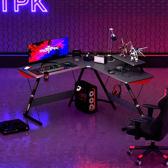 Gameon l-shaped slayer i series gaming desk (size: 129*129*74cm & table top