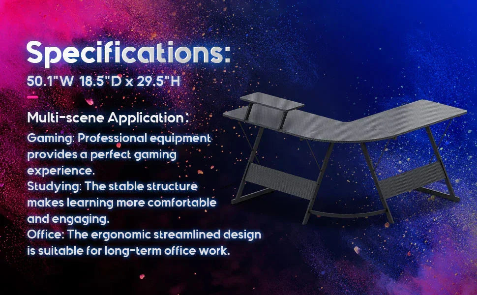 Gameon l-shaped slayer i series gaming desk (size: 129*129*74cm & table top