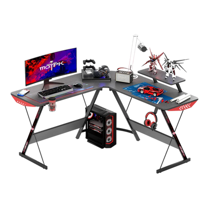 Gameon l-shaped slayer i series gaming desk (size: 129*129*74cm & table top