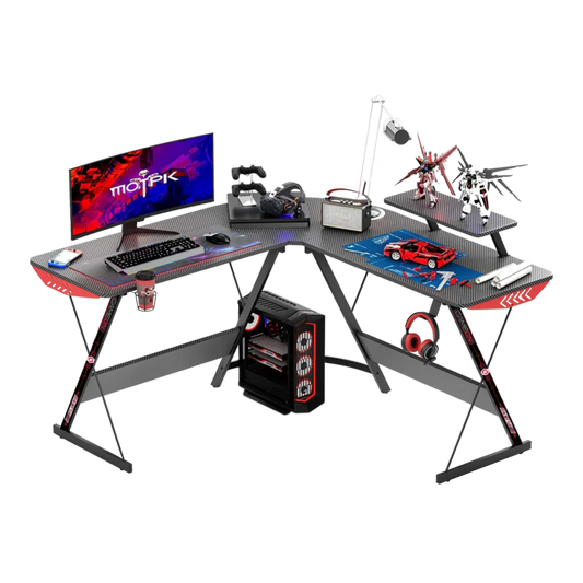 Gameon l-shaped slayer i series gaming desk (size: 129*129*74cm & table top