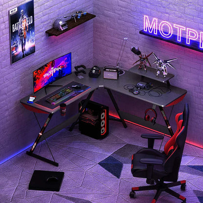 Gameon l-shaped slayer i series gaming desk (size: 129*129*74cm & table top