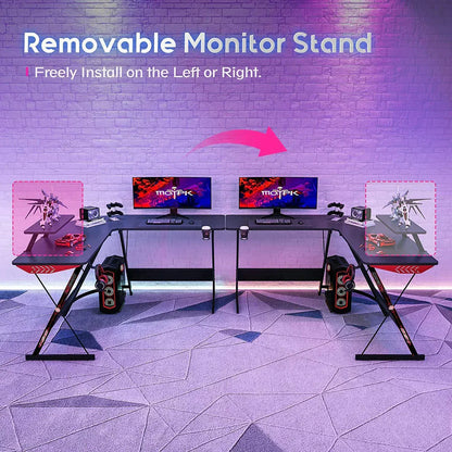 Gameon l-shaped slayer i series gaming desk (size: 129*129*74cm & table top