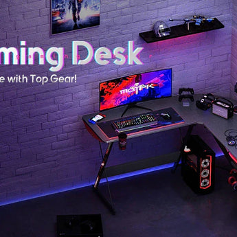 Gameon l-shaped slayer i series gaming desk (size: 129*129*74cm & table top