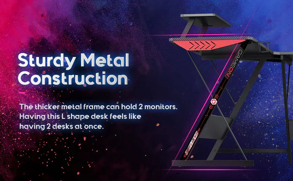 Gameon l-shaped slayer i series gaming desk (size: 129*129*74cm & table top