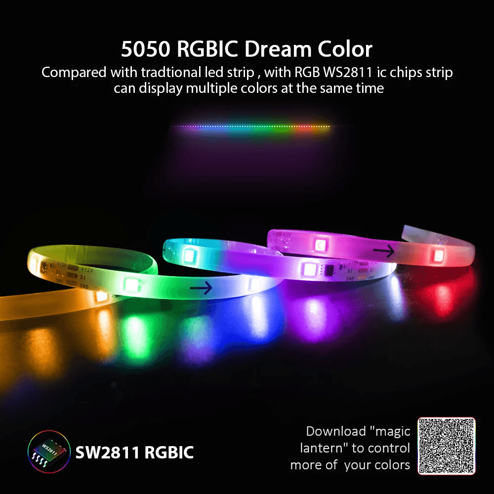 Dream color led strip lights with remote controller waterproof