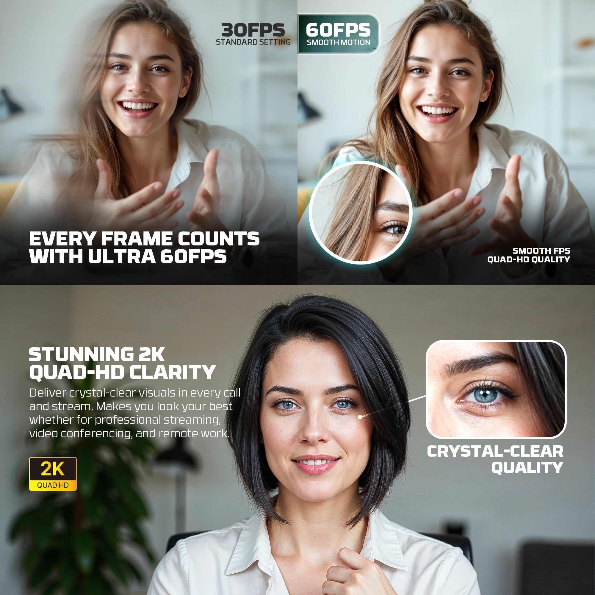 Fantech Luminous C50 Quad High-Definition Webcam 2K Quad-HD Support 60 FPS & 3D Noise Cancelling Mic - - Fun Touch Shop