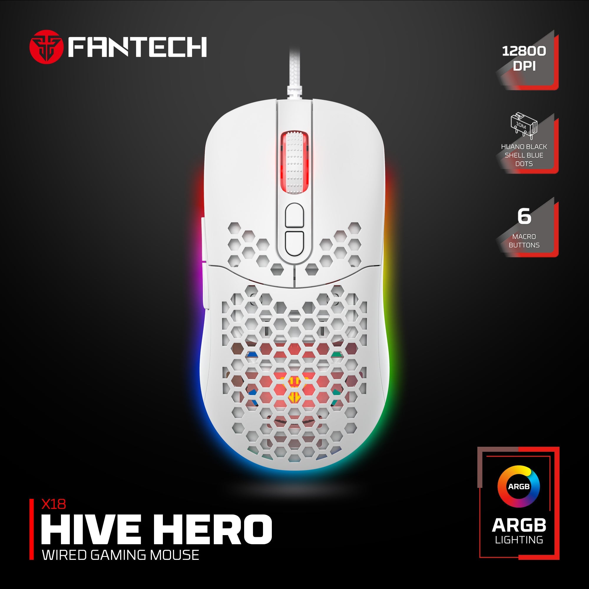 Fantech HERO X18 Gaming Mouse RGB White - - Fun Touch Shop