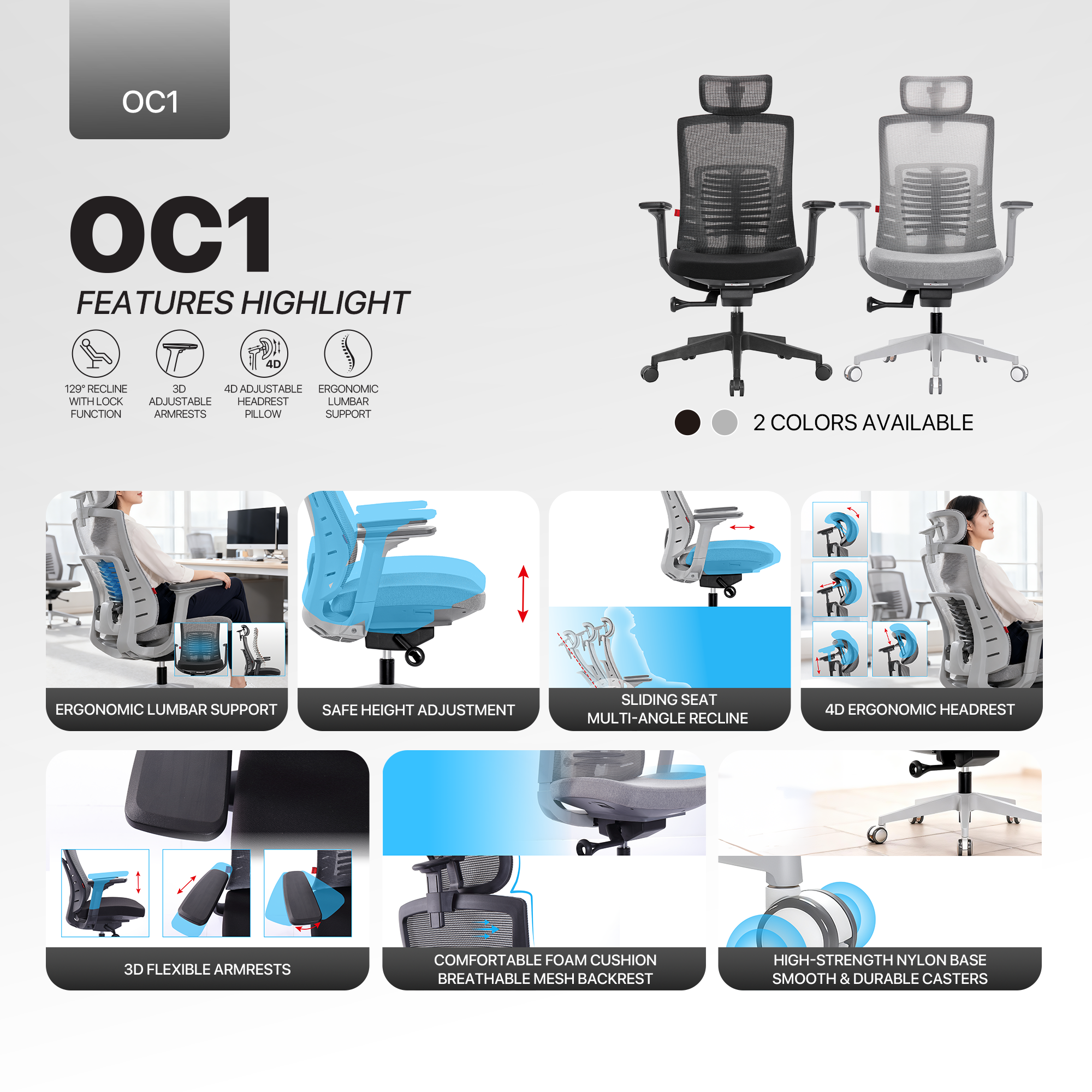 FANTECH OC1 Ergonomic Office Chair White.