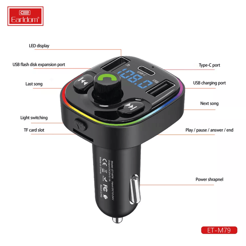 Earldom car wireless charger dual usb car phone charger bt mp3 player