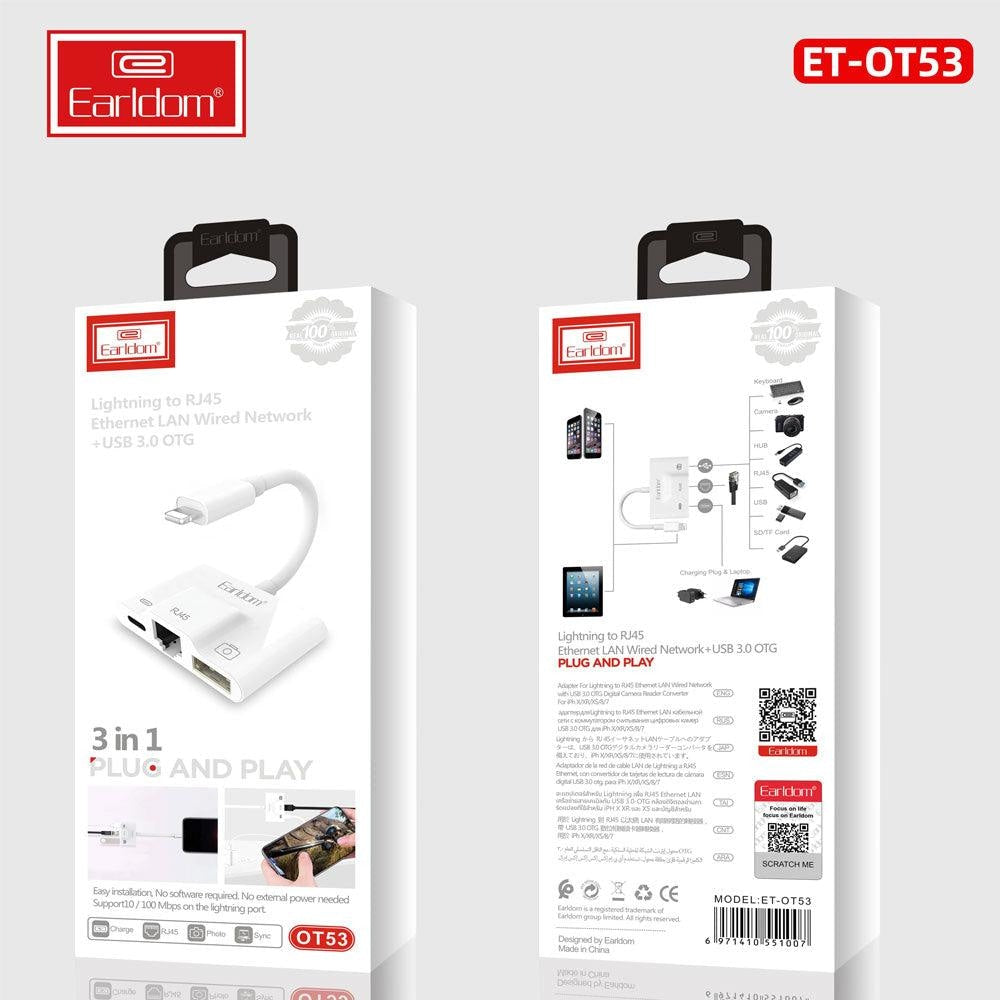 Earldom OT53 Lightning Adapter 3in1 Cables & Chargers