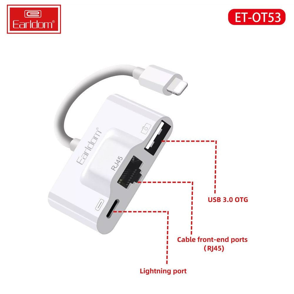 Earldom OT53 Lightning Adapter 3in1 Cables & Chargers