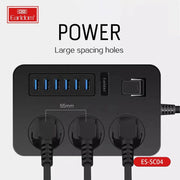 Earldom SC04 EU Socket 3000W 6USB Ports 3 Power Socket 3.1A 200CM Cables &