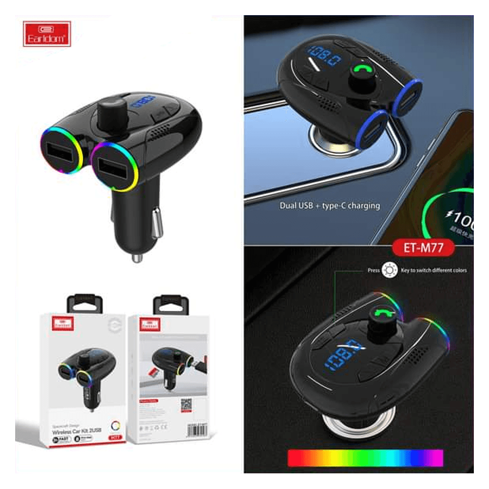 Earldom Wireless Car Kit 2 USB and Bluetooth Auditory Feast ET M77 Cables &