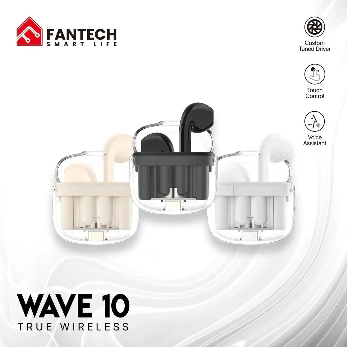 Fantech tws bluetooth earbuds wave 10 tw10 with built-in microphone - audio | earphone
