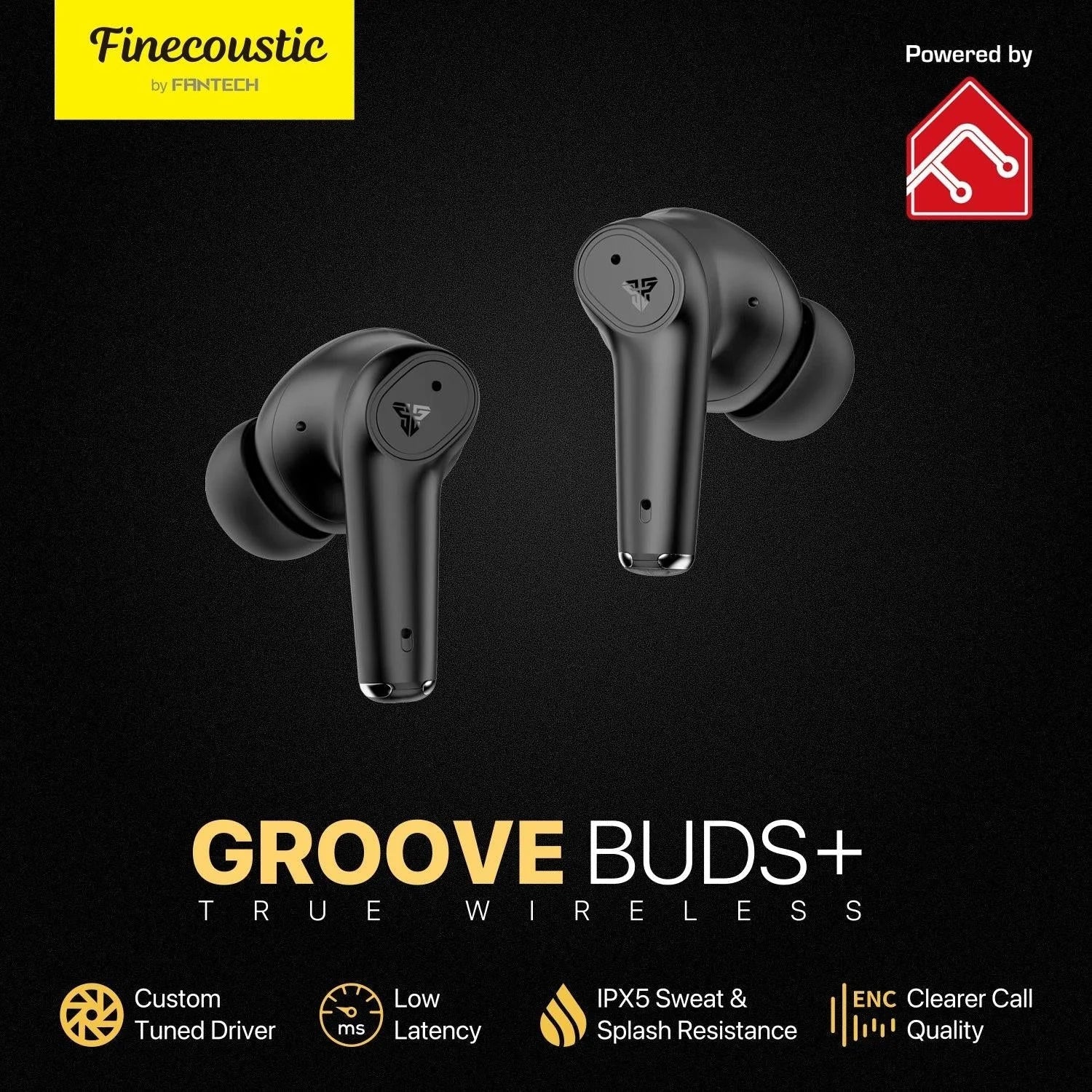 Fantech tws bluetooth wireless groove buds+ tx2 built-in microphone