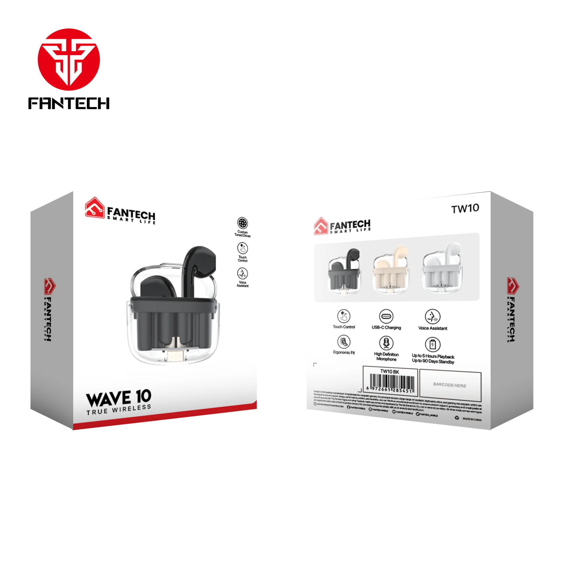 Fantech tws bluetooth wireless wave 10 tw10 built-in microphone