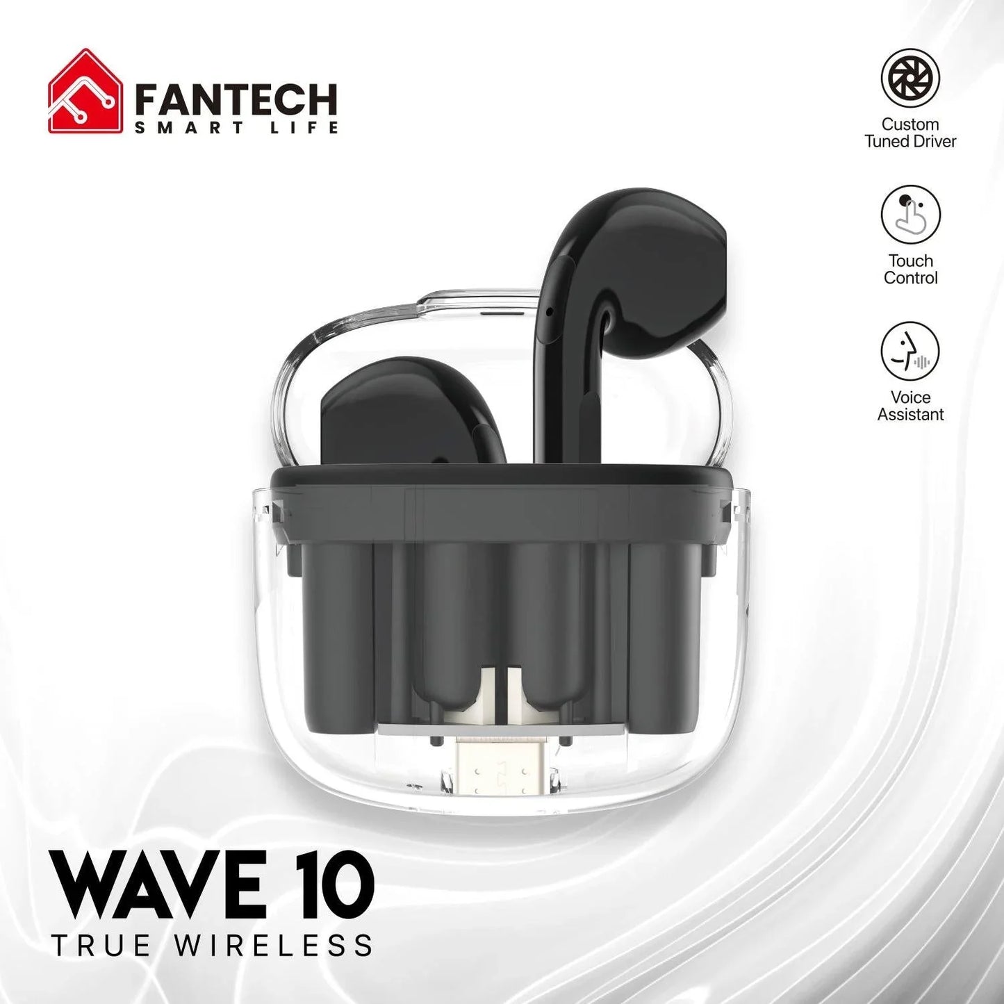 Fantech tws bluetooth wireless wave 10 tw10 built-in microphone