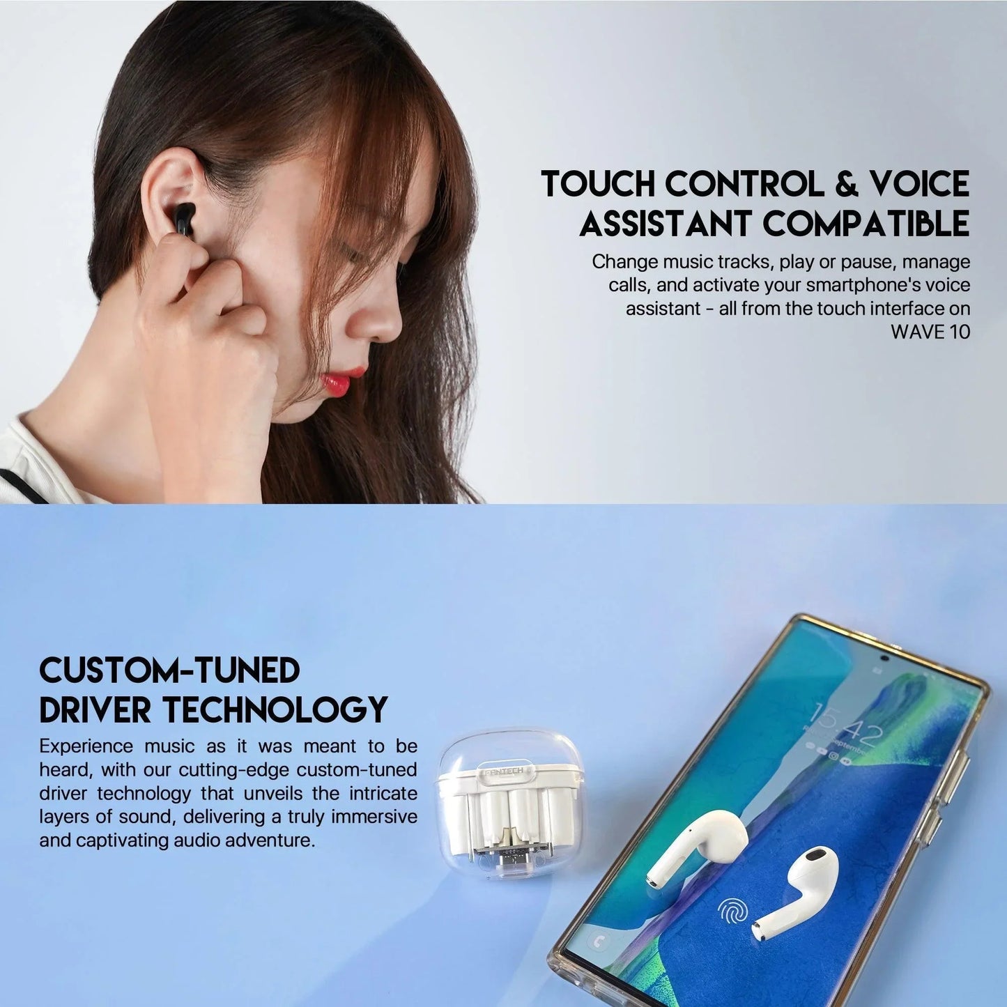 Fantech tws bluetooth wireless wave 10 tw10 built-in microphone
