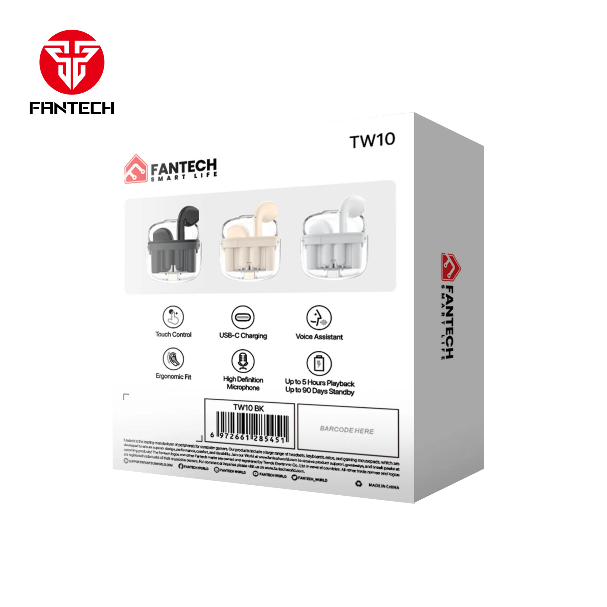 Fantech tws bluetooth wireless wave 10 tw10 built-in microphone