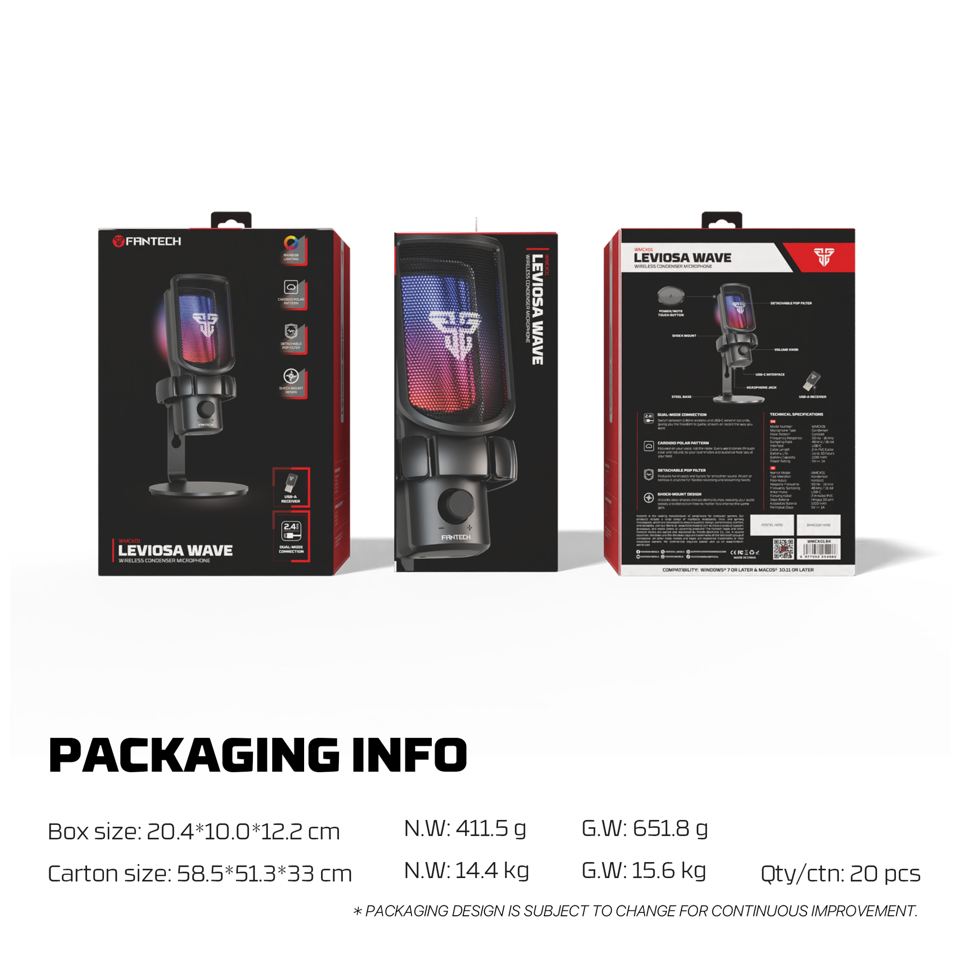 Fantech LEVIOSA MCX01 Professional Condenser Wireless Microphone | White - Fun Touch Jordan