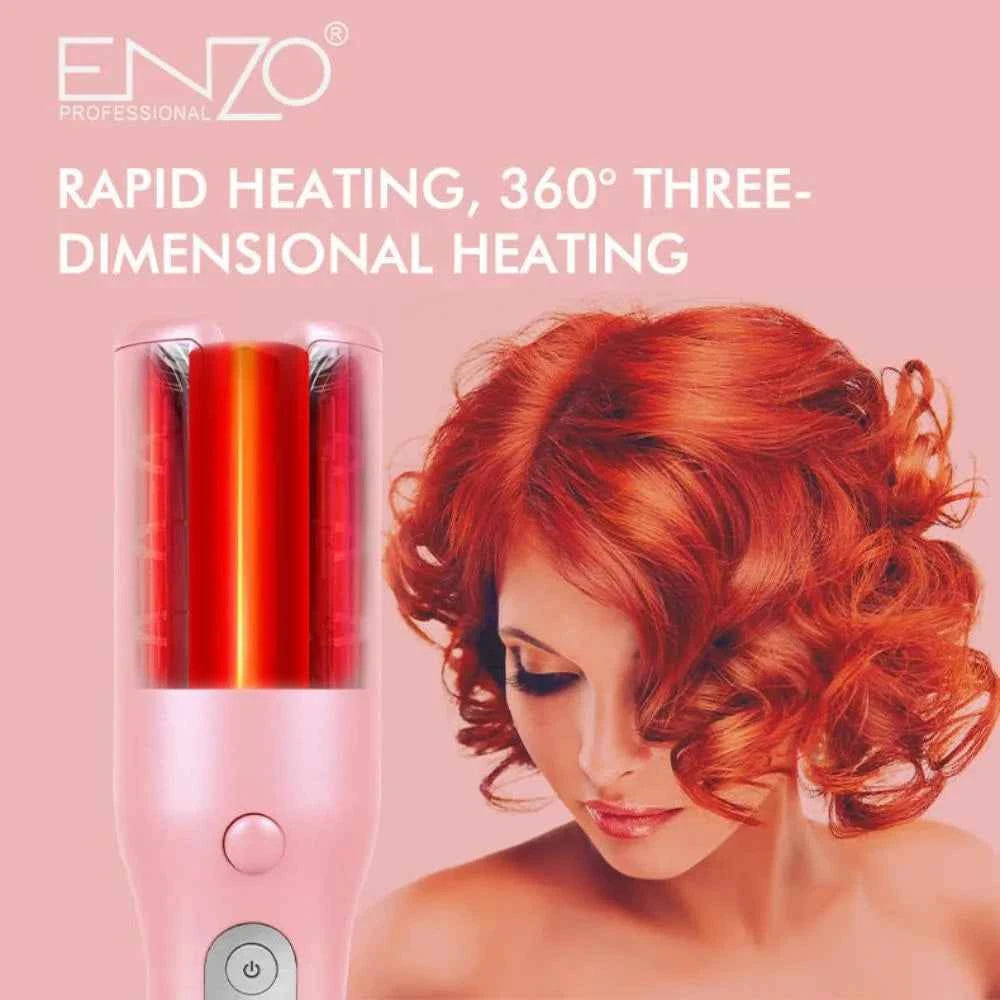Enzo adjustable temperature charging hair curler automatic rotating crimping curling iron