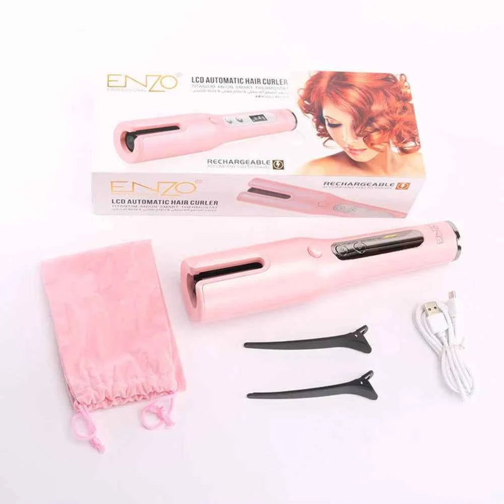 Enzo adjustable temperature charging hair curler automatic rotating crimping curling iron