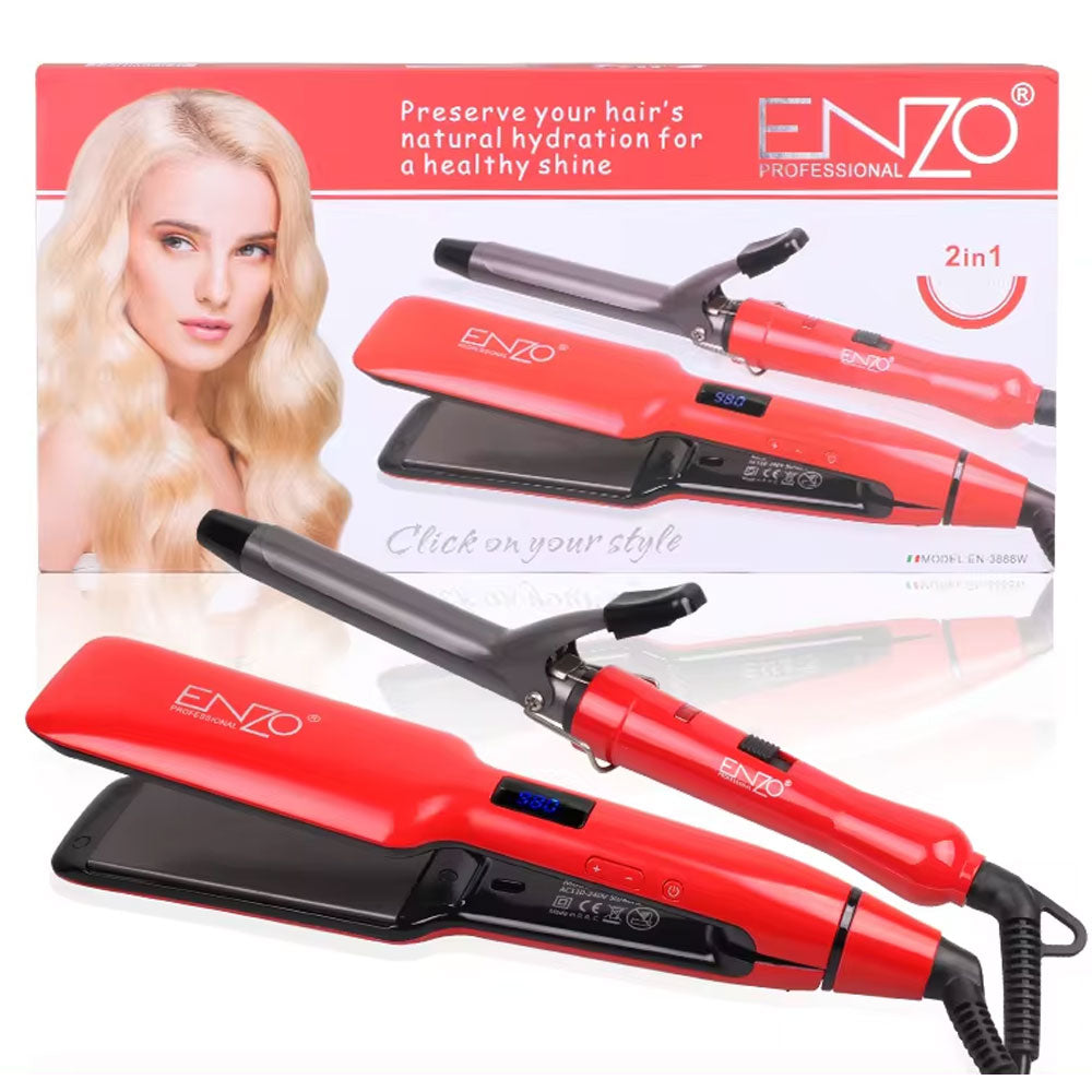 Enzo en-3888w flat iron 2 in 1 hair straightener and curler - Fun Touch