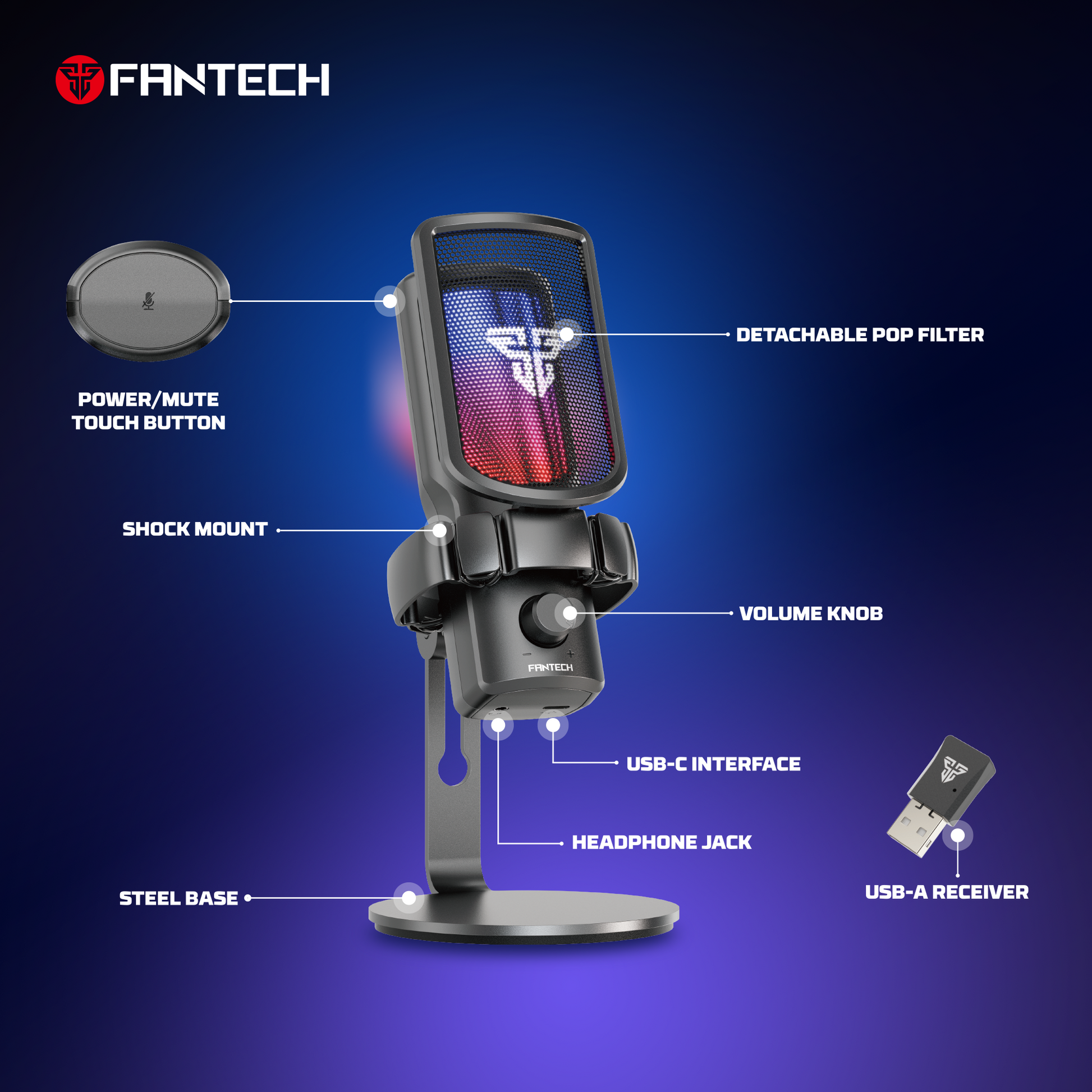 Fantech LEVIOSA MCX01 Professional Condenser Wireless Microphone | Black - Fun Touch Jordan