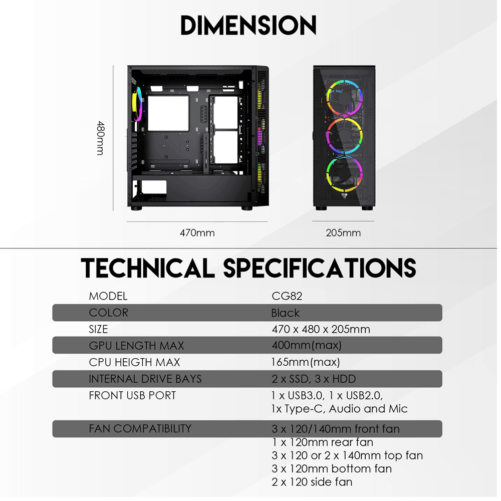 Fantech AERO XL CG81 Full Tower Case with 4 Free RGB Fan 55 JOD