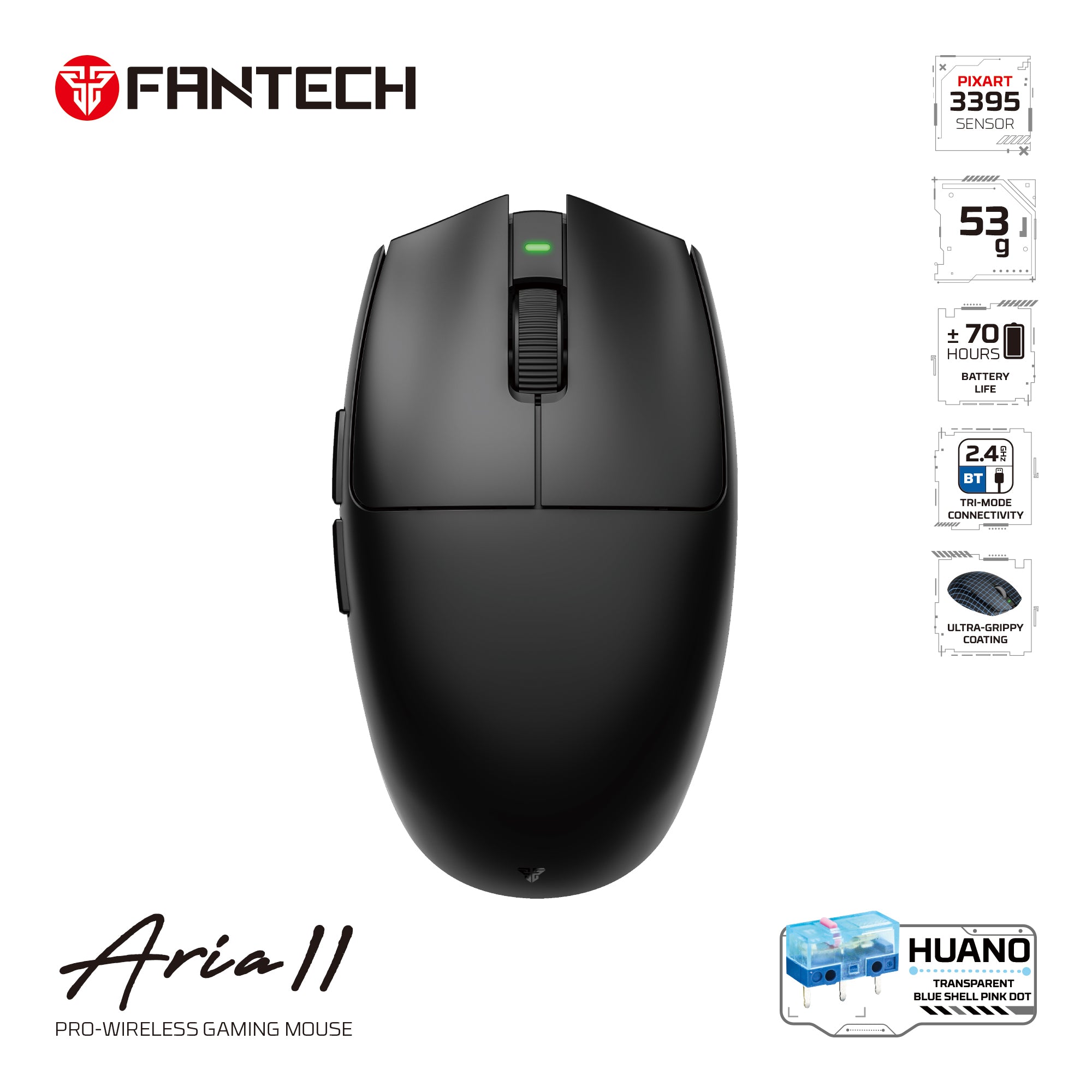 FANTECH ARIA XD7V2 Wireless Gaming Mouse 53g Ultra Lightweight HUANO Switches