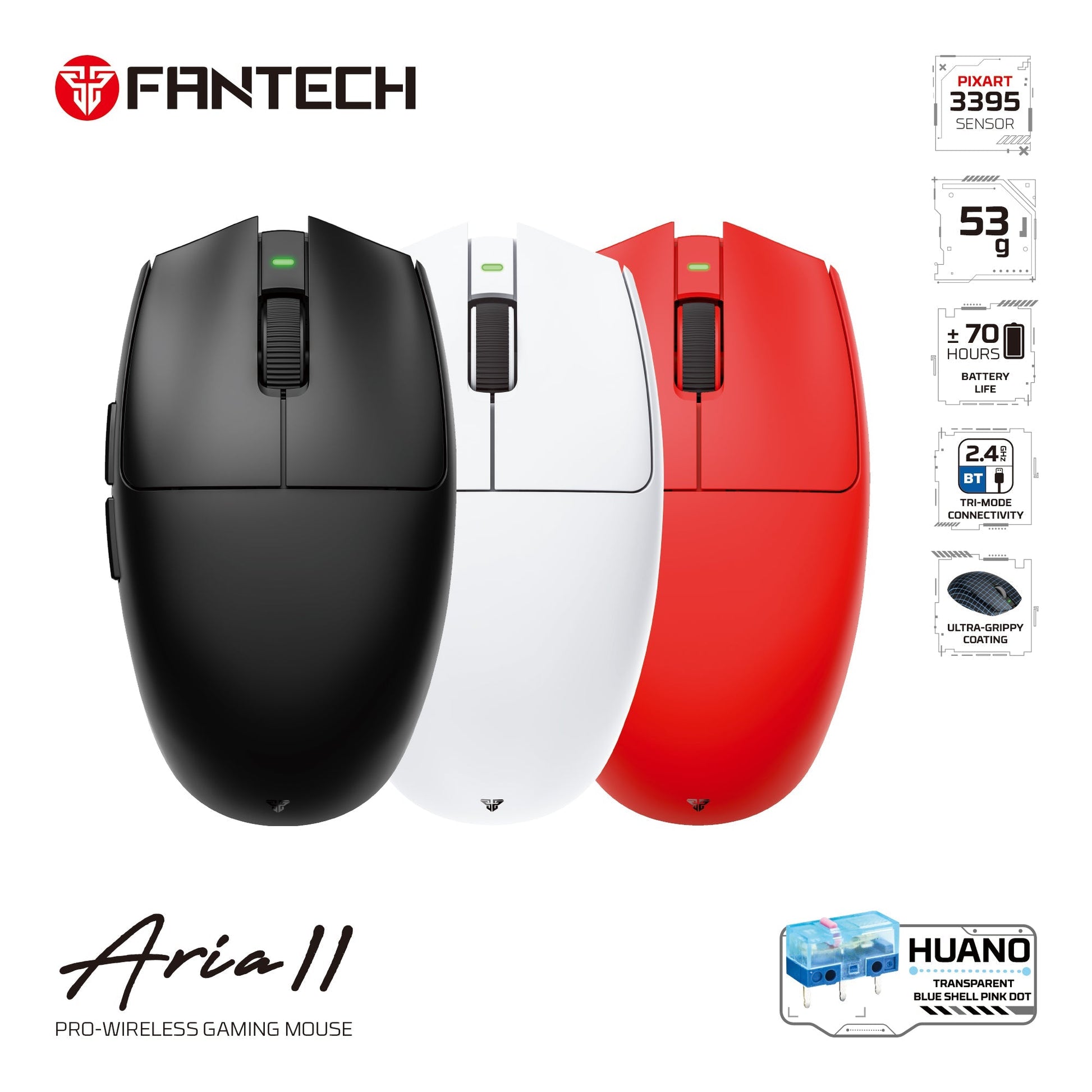 FANTECH ARIA XD7V2 Wireless Gaming Mouse 53g Ultra Lightweight HUANO Switches