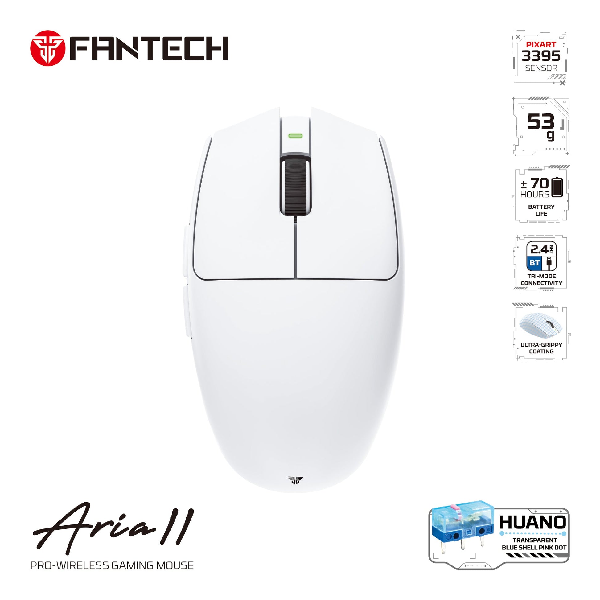 FANTECH ARIA XD7V2 Wireless Gaming Mouse 53g Ultra Lightweight HUANO Switches
