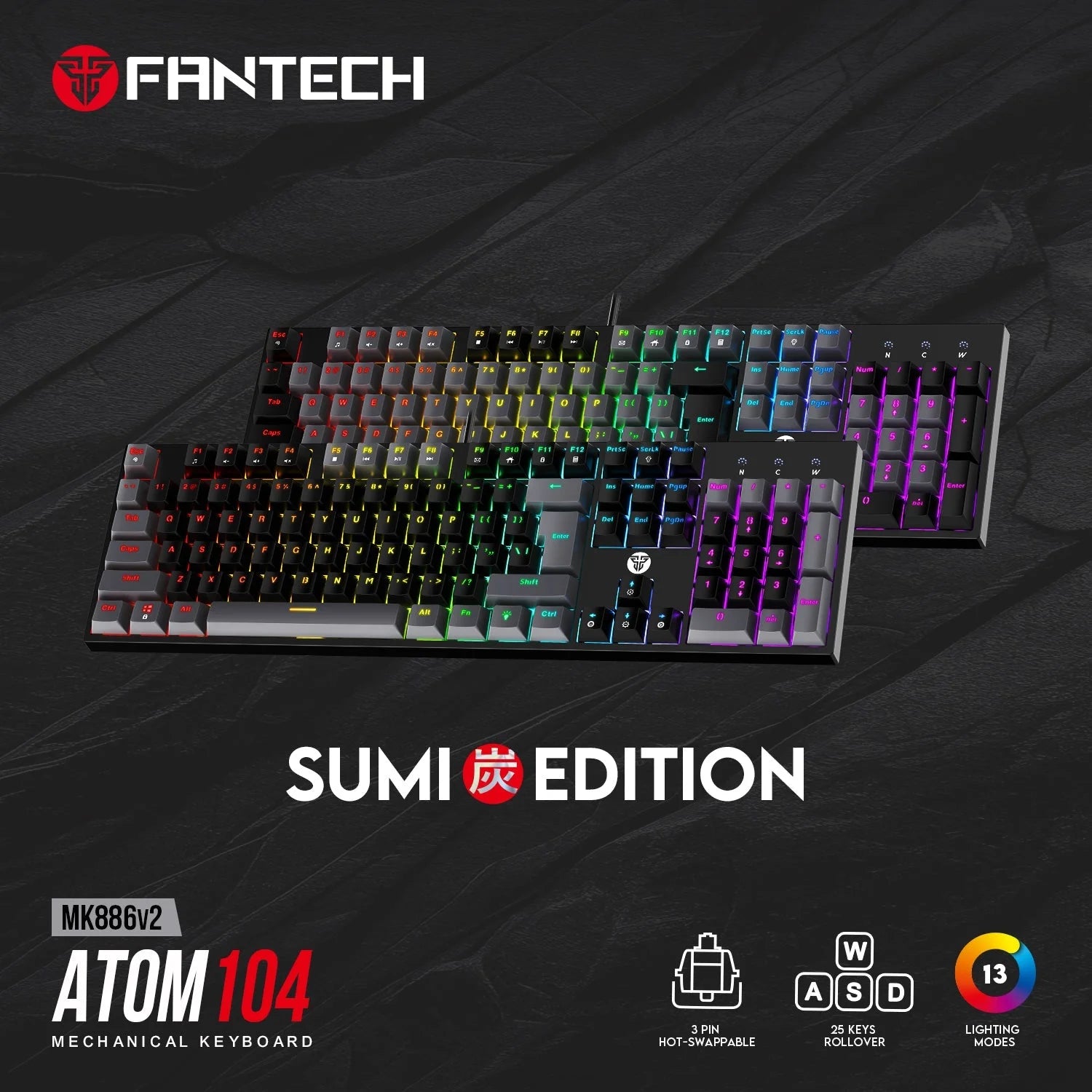 Fantech atom tkl mk886v2 104keycaps keycaps mechanical keyboard