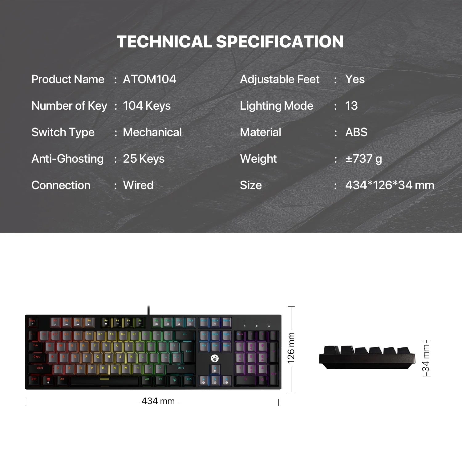 Fantech atom tkl mk886v2 104keycaps keycaps mechanical keyboard
