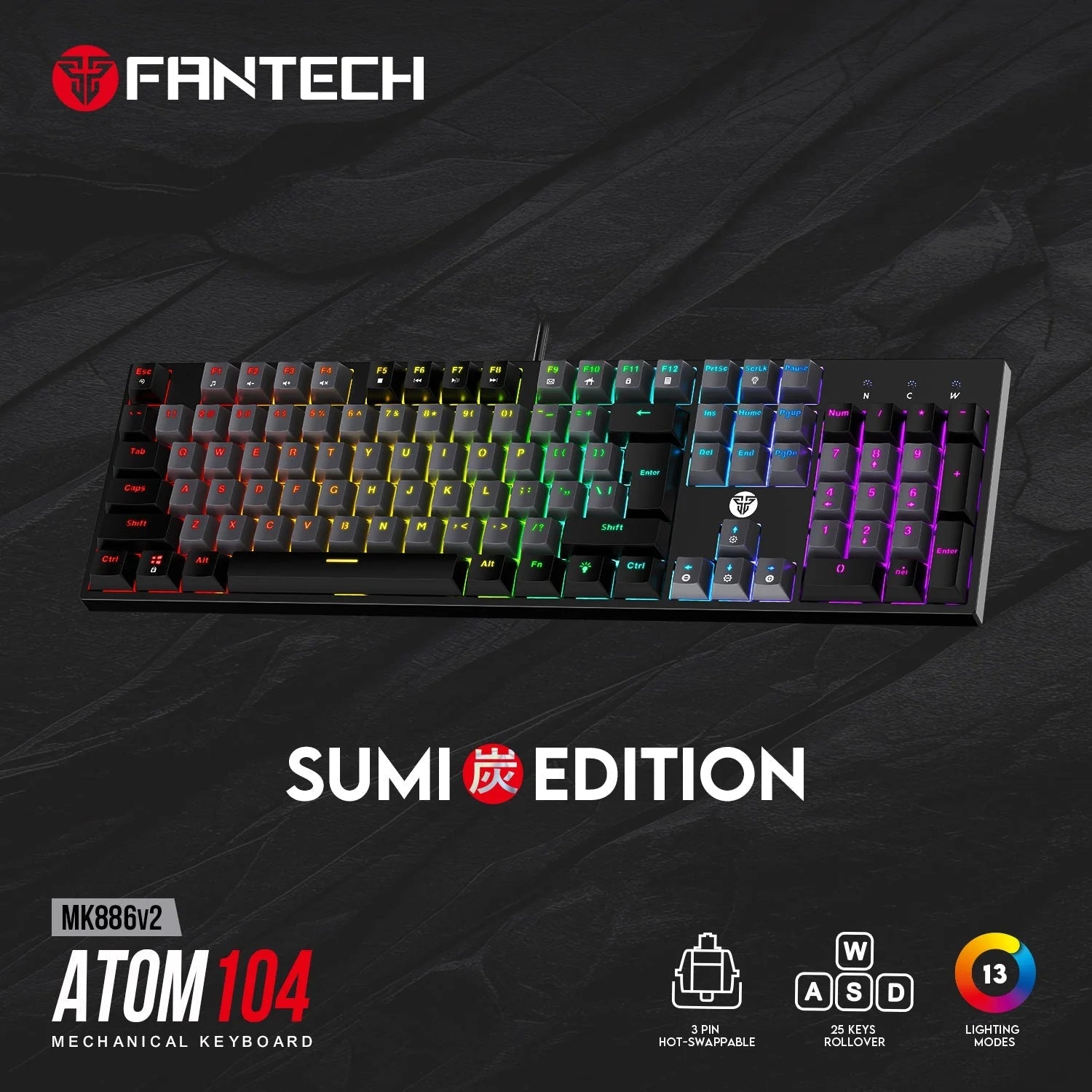 Fantech atom tkl mk886v2 104keycaps keycaps mechanical keyboard