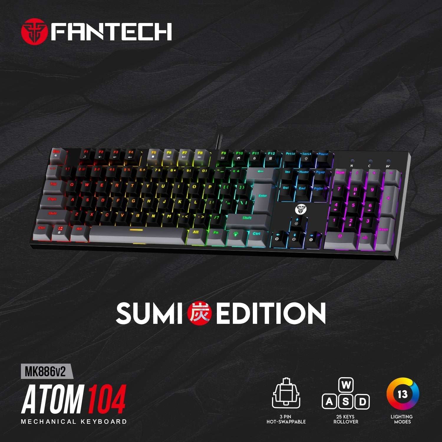 Fantech atom tkl mk886v2 104keycaps keycaps mechanical keyboard - Fun Touch