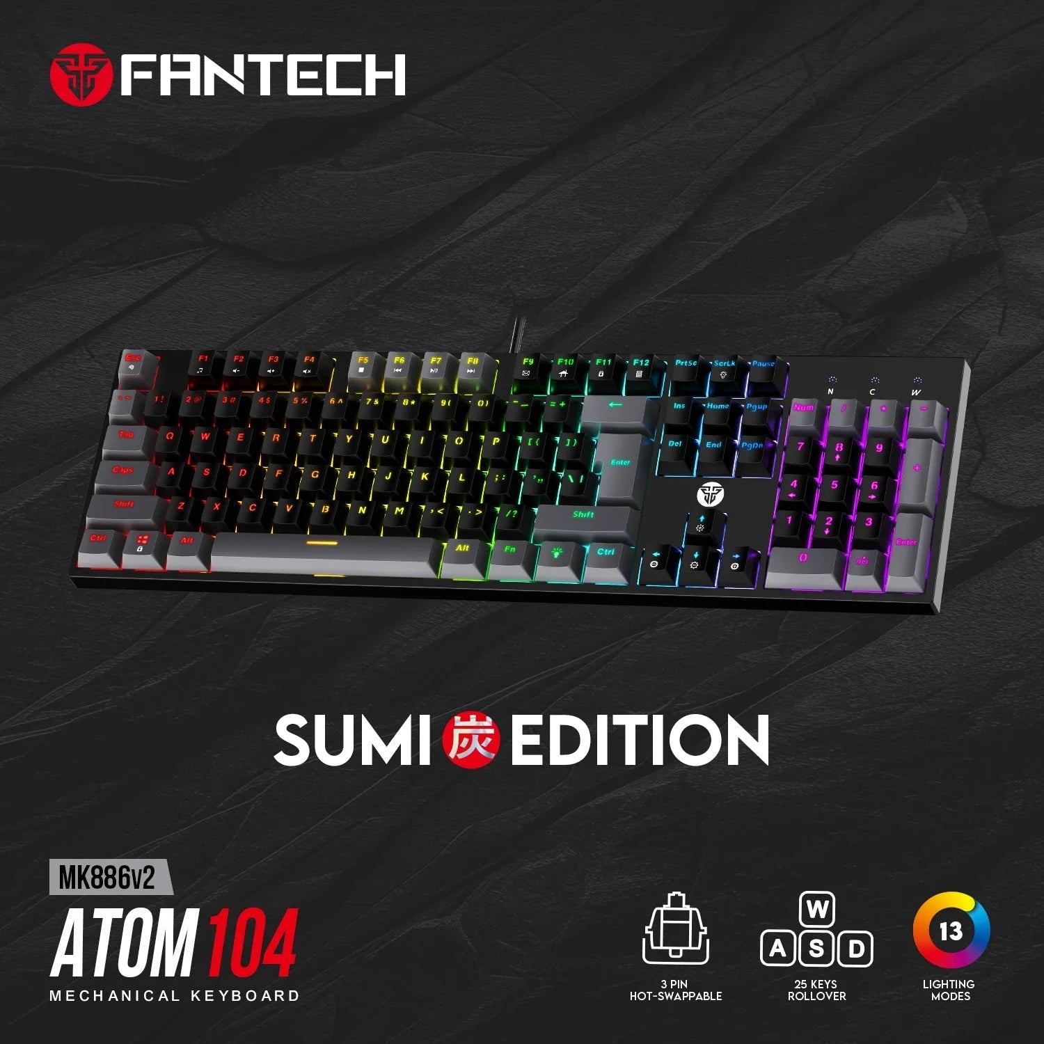 Fantech atom tkl mk886v2 104keycaps keycaps mechanical keyboard