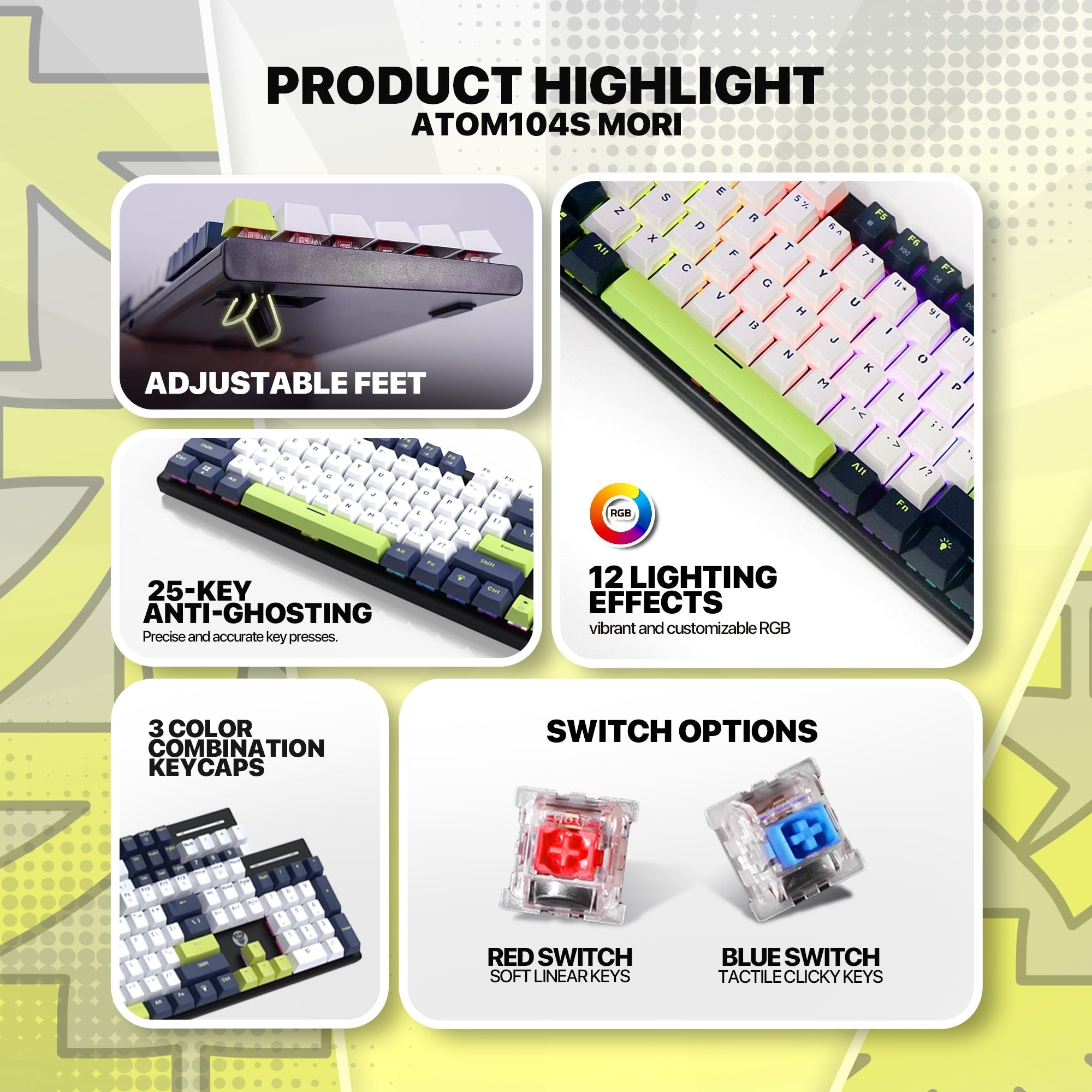 FANTECH ATOM104S MK878S MECHANICAL GAMING KEYBOARD MORI EDITION BLACK Keyboard