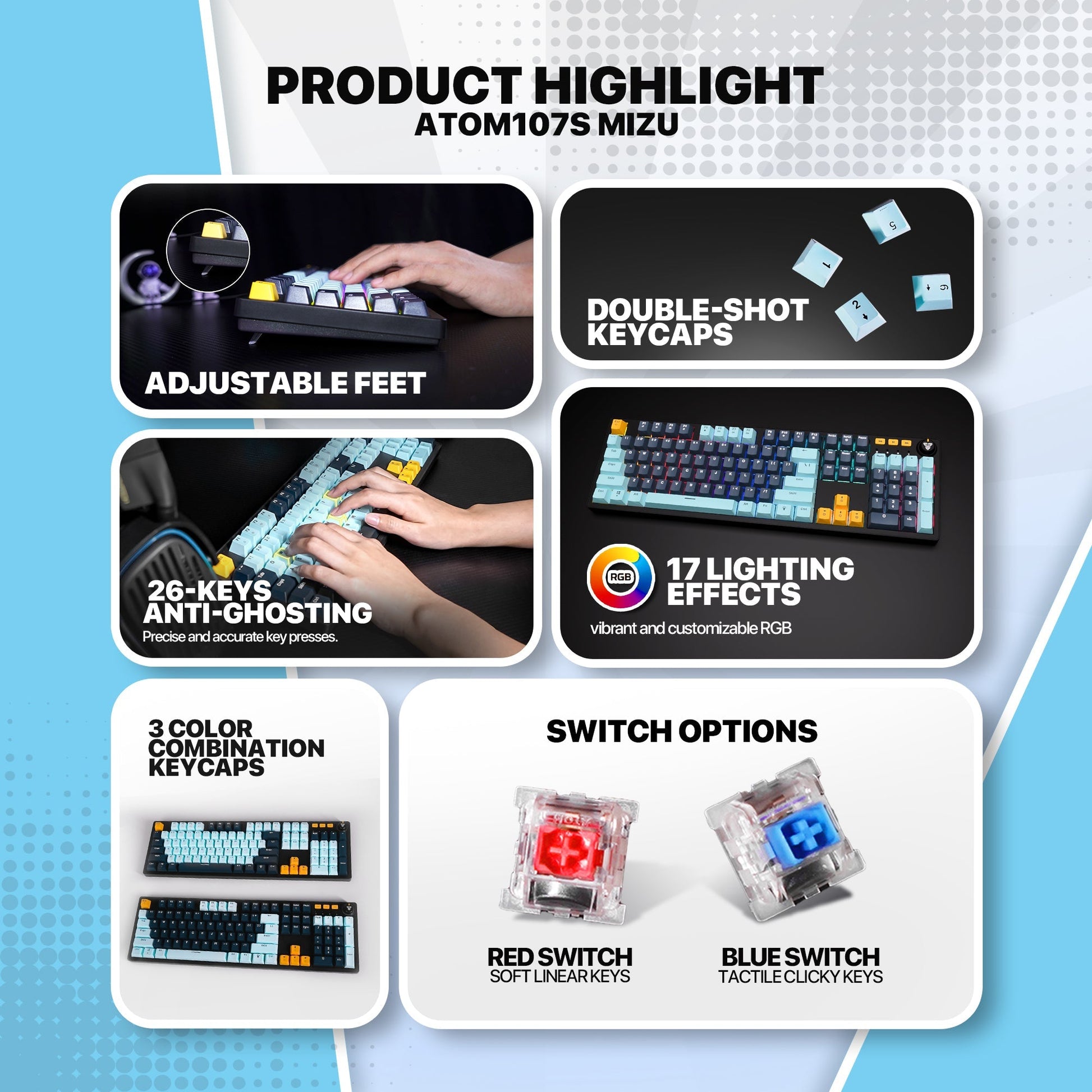 FANTECH ATOM107S MK893S MECHANICAL GAMING KEYBOARD MIZU EDITION NAVY BLUE