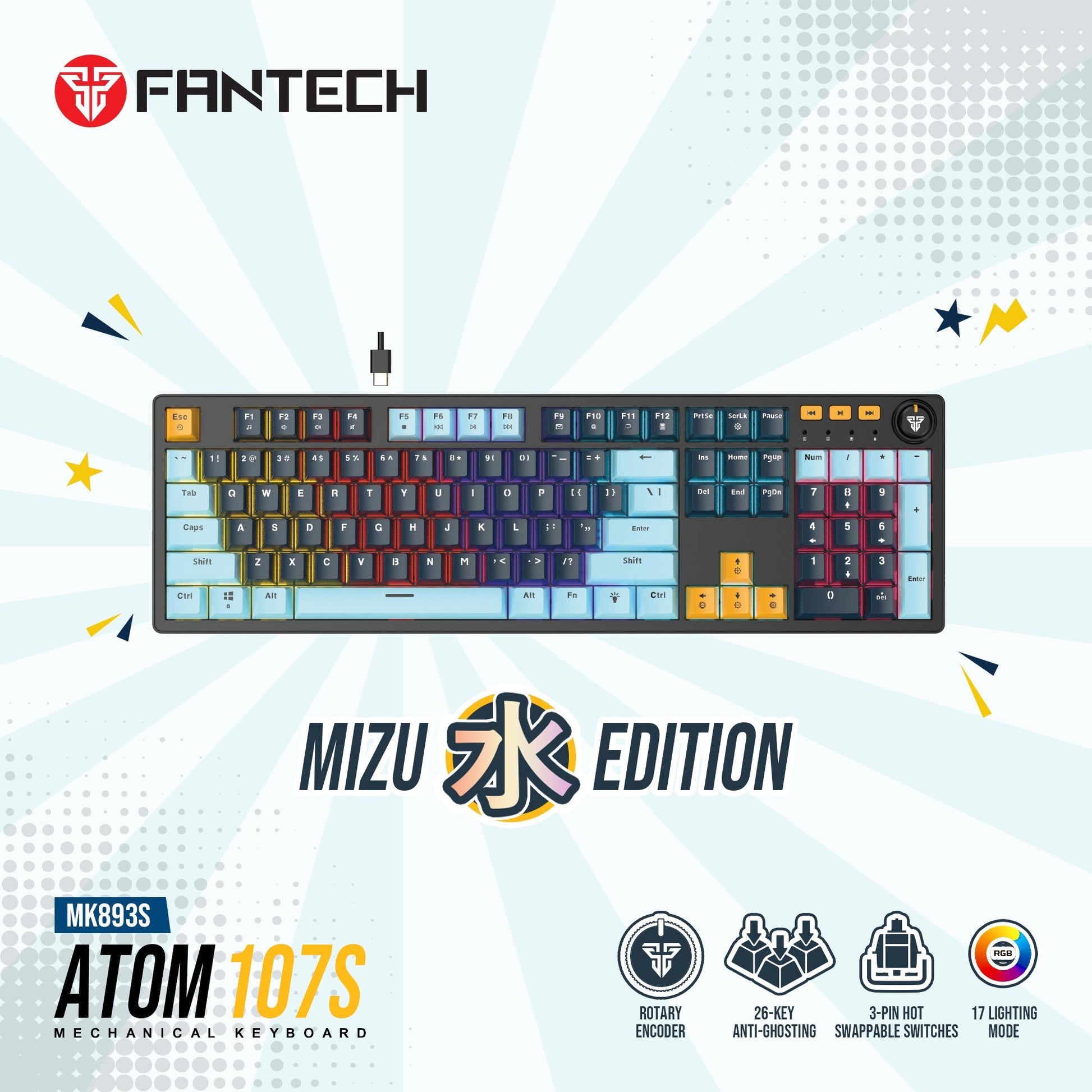 FANTECH ATOM107S MK893S MECHANICAL GAMING KEYBOARD MIZU EDITION NAVY BLUE