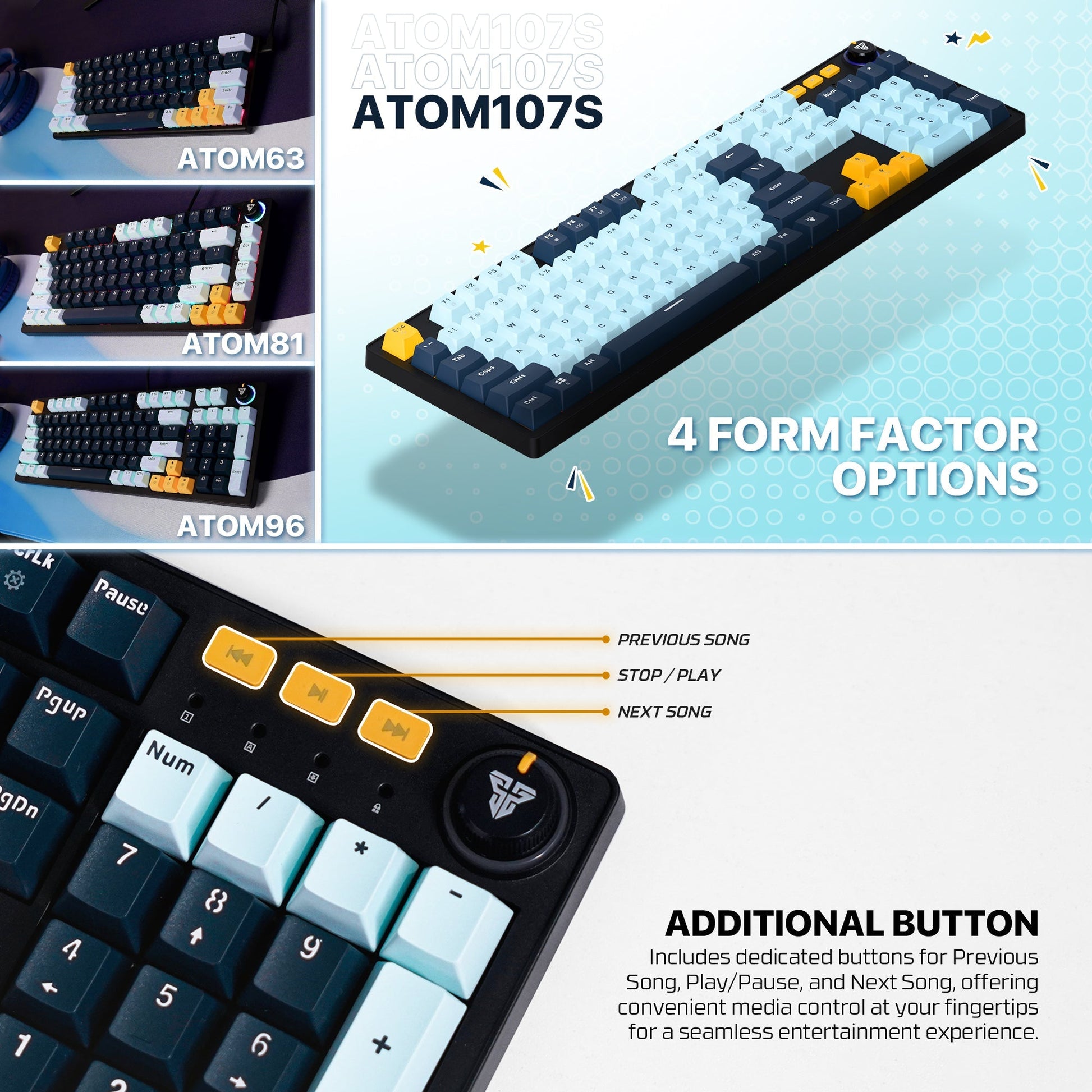 FANTECH ATOM107S MK893S MECHANICAL GAMING KEYBOARD MIZU EDITION NAVY BLUE
