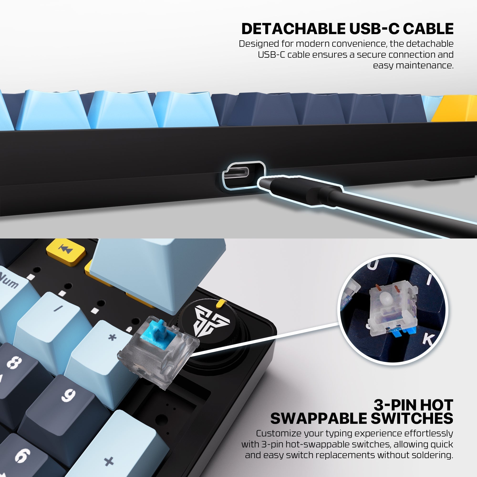 FANTECH ATOM107S MK893S MECHANICAL GAMING KEYBOARD MIZU EDITION NAVY BLUE