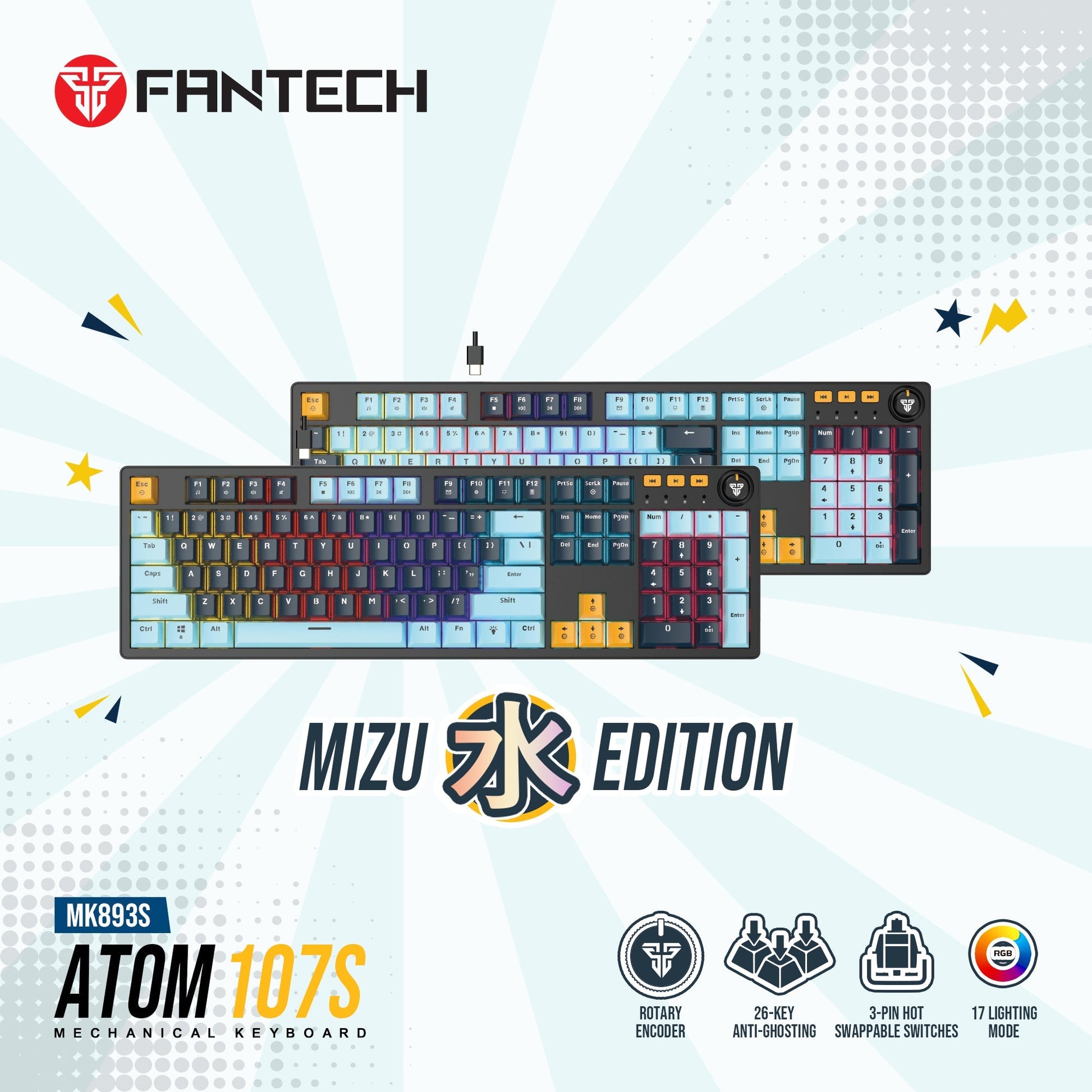 FANTECH ATOM107S MK893S MECHANICAL GAMING KEYBOARD MIZU EDITION NAVY BLUE